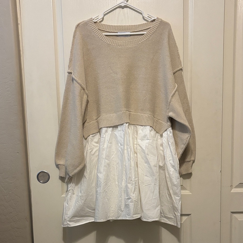 NWT Zoco Wells Sweater Dress Light Tan Sweater with White Skirt. - Picture 3 of 6